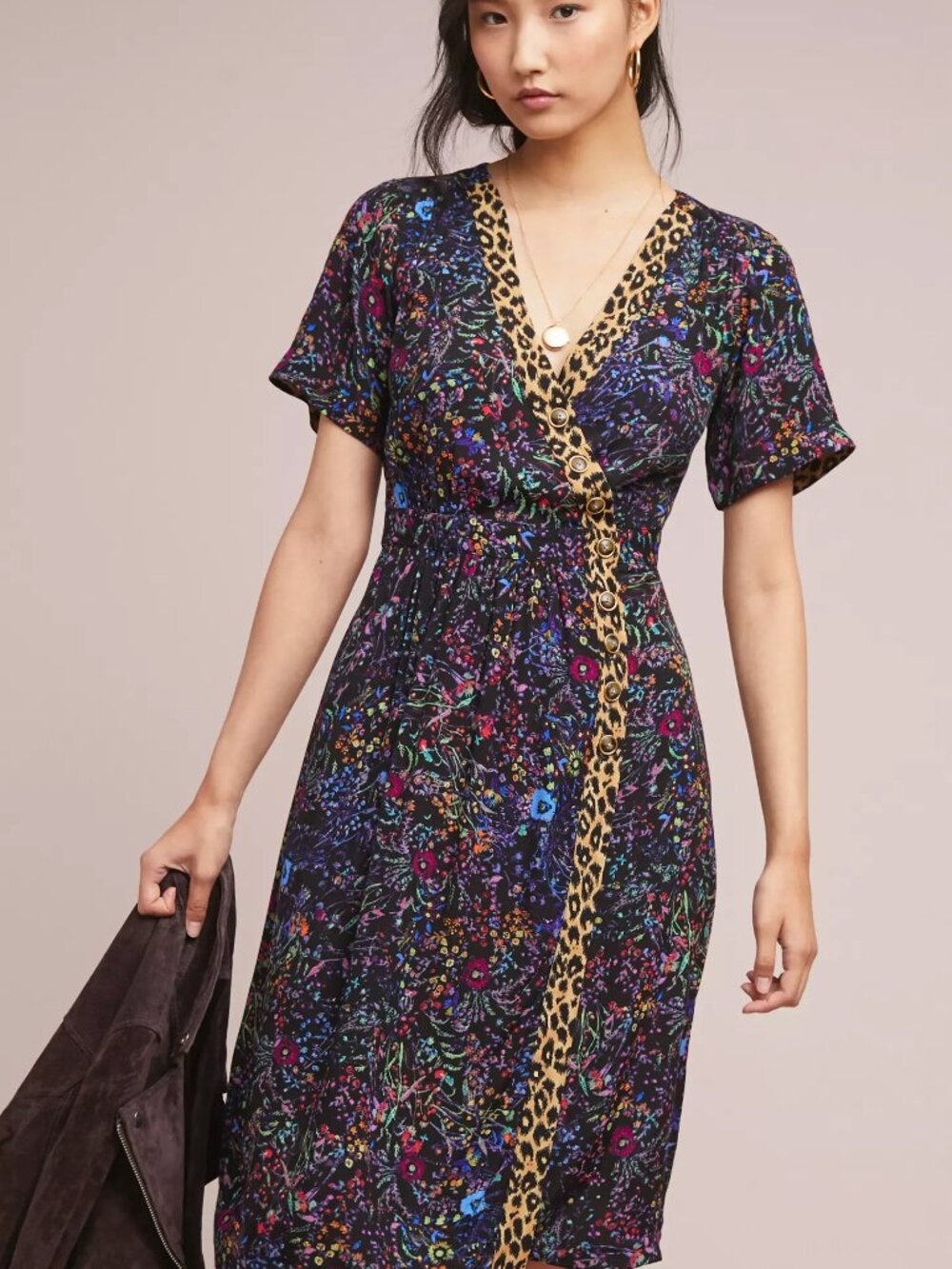 Maeve for Anthropologie Morgan Dress Floral Leopard Print size 0